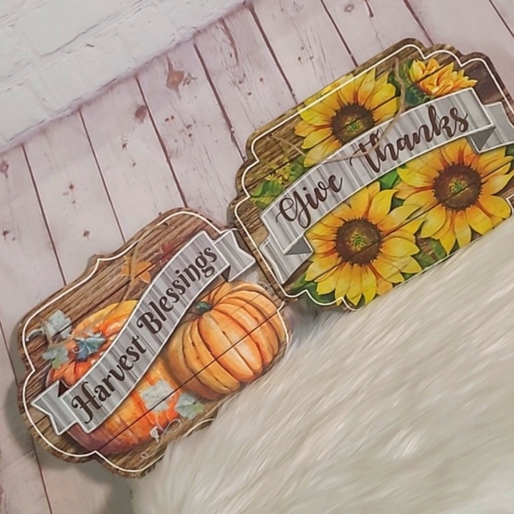 Pair Hobby Lobby Thanksgiving Harvest Fall Pumpkin Sunflower Hanging Wall Decor - Picture 9 of 14